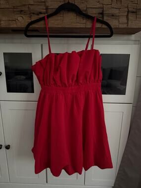 NWT Thirty/Thirty LA Red Bubble Hem Mini Dress L Party Cocktail Puff Skirt